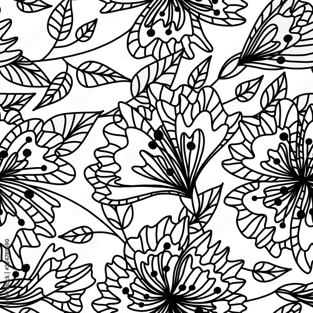 Repeatable background. Vector seamless pattern wild plants, herbs and flowers, fol artistic botanical illustration in folk style, hand drawn floral motif with outlined ornamental plants. Repeatable background. Vector seamless pattern wild plants, herbs and flowers, fol artistic botanical illustration in folk style, hand drawn floral motif with outlined ornamental plants.