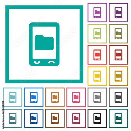 Mobile data storage flat color icons with quadrant frames