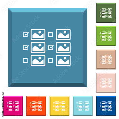Multiple image selection with checkboxes white icons on edged square buttons