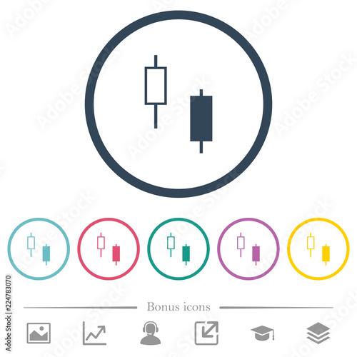 Two candlesticks flat color icons in round outlines photo