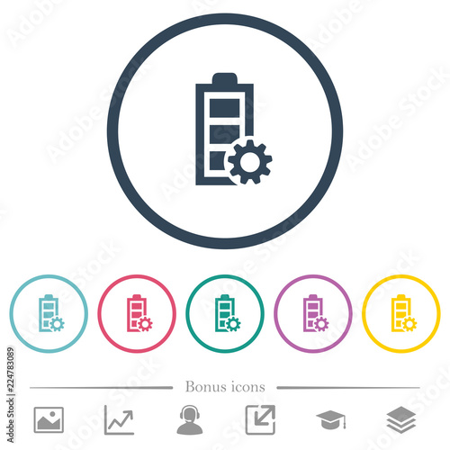Power management flat color icons in round outlines