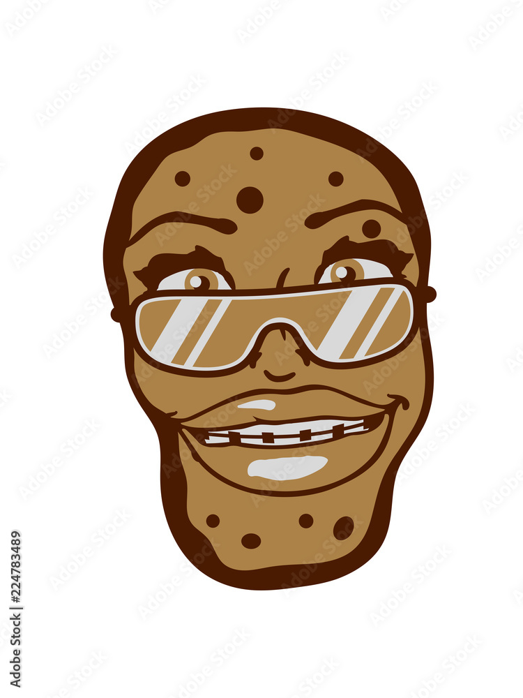 girl mädchen frau weiblich cool sonnenbrille zahnspange gesicht verrückte  kartoffel essen lecker koch küche gemüse schürze chef backen grillen  clipart comic cartoon design schale Stock Illustration | Adobe Stock