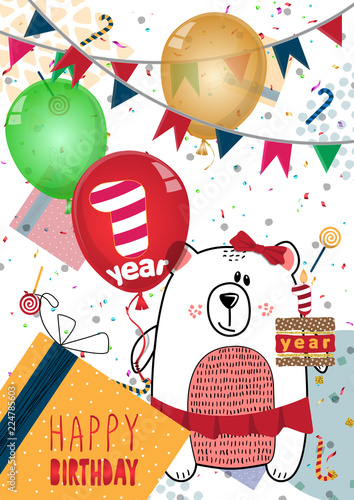 Happy birthday card design for one year old baby