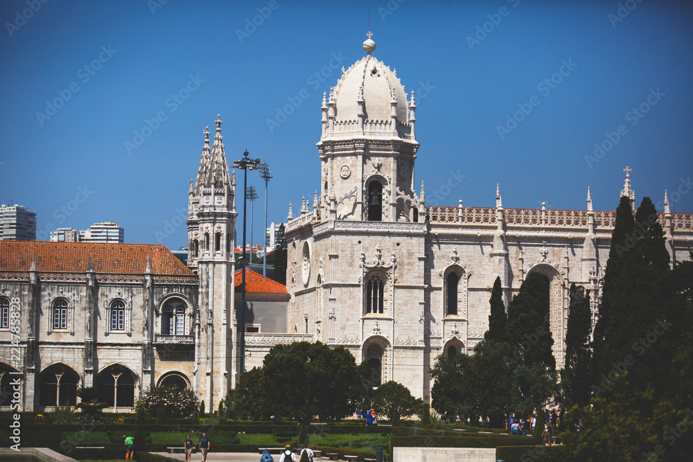 The Jeronimos Monastery or Hieronymites Monastery, near the Tagus river in the parish of Belem, in the Lisbon Municipality, Portugal, summer sunny day