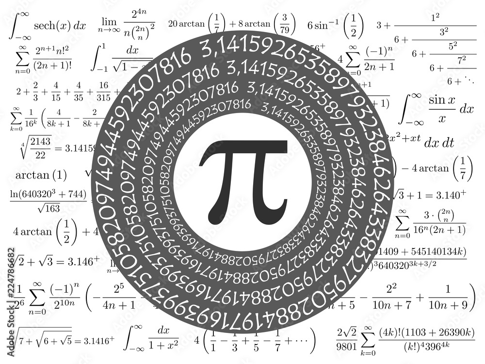 The Pi symbol mathematical constant irrational number and many formulas background - obrazy, fototapety, plakaty 
