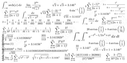 The Pi symbol mathematical constant irrational number and many formulas background