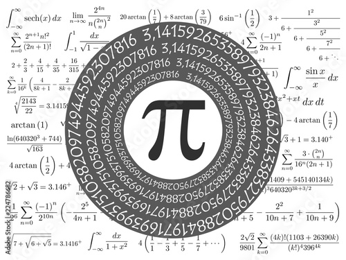 The Pi symbol mathematical constant irrational number and many formulas background