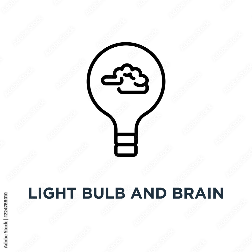 Light bulb and brain icon. Linear simple element illustration. C Light bulb and brain icon. Linear simple element illustration. C