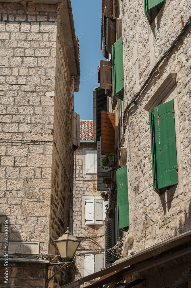 Example of typical mansion in Trogir, Croatia. Unesco World Heritage town during summer days.