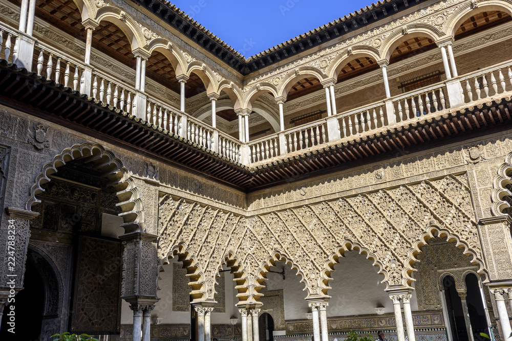 details of the interior of the royal Alcazares of Seville in andalusia, Spain.