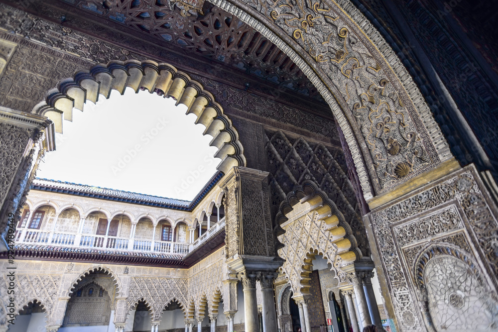 details of the interior of the royal Alcazares of Seville in andalusia, Spain.