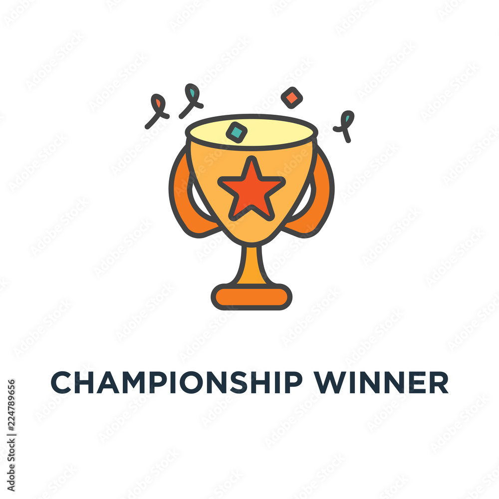 championship winner cup trophy with confetti icon. reward, game victory outline, concept symbol design, first place award best results, champion, top success, competition reward vector illustration championship winner cup trophy with confetti icon. reward, game victory outline, concept symbol design, first place award best results, champion, top success, competition reward vector illustration
