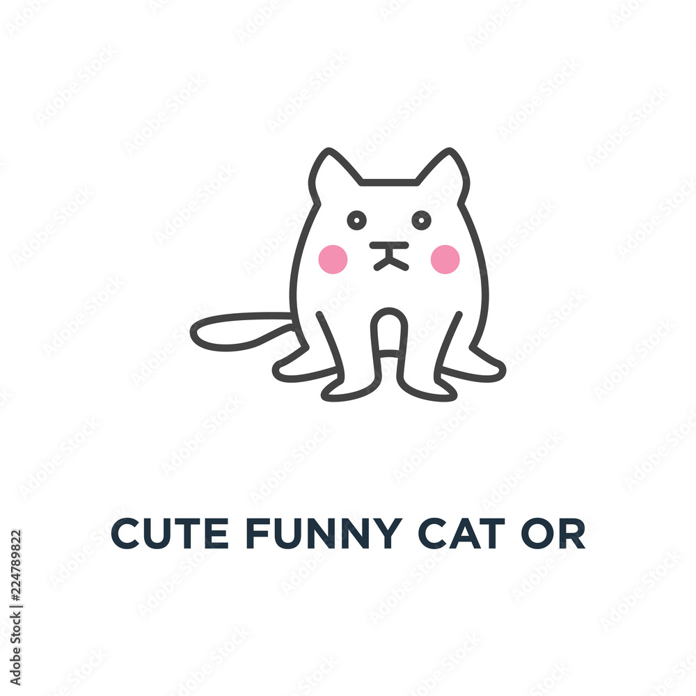 cute funny cat or kitten icon, symbol of outline concept lazy cat is sitting and thinking about life