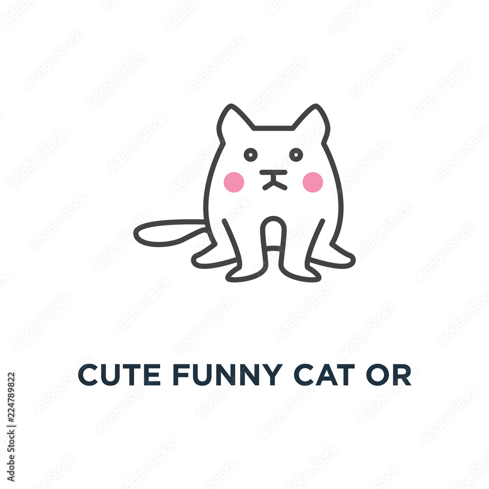 cute funny cat or kitten icon, symbol of outline concept lazy cat is sitting and thinking about life cute funny cat or kitten icon, symbol of outline concept lazy cat is sitting and thinking about life