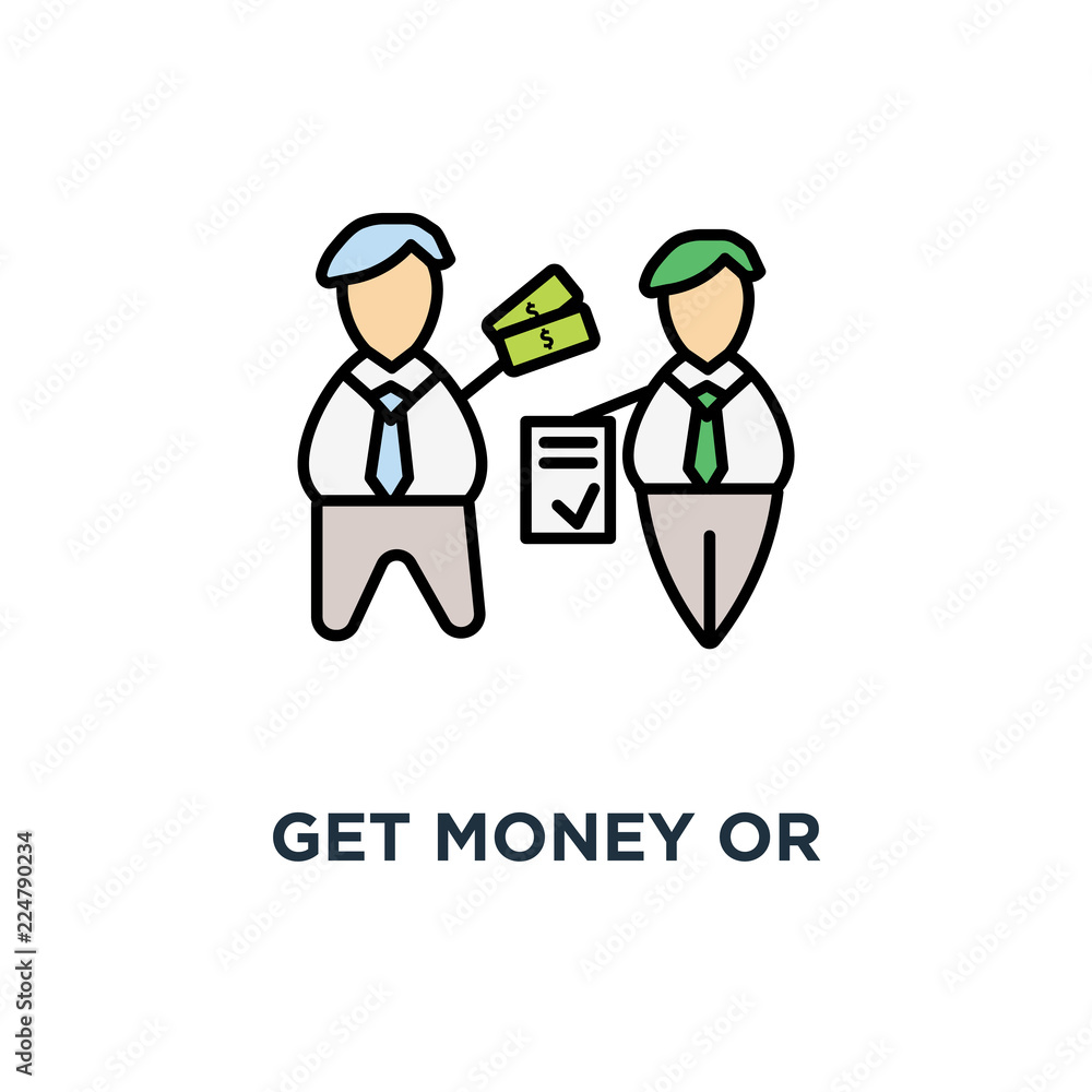 get money or investment for contract icon, make a deal, business template,, agreement, business people close the deal, process of payment, outline