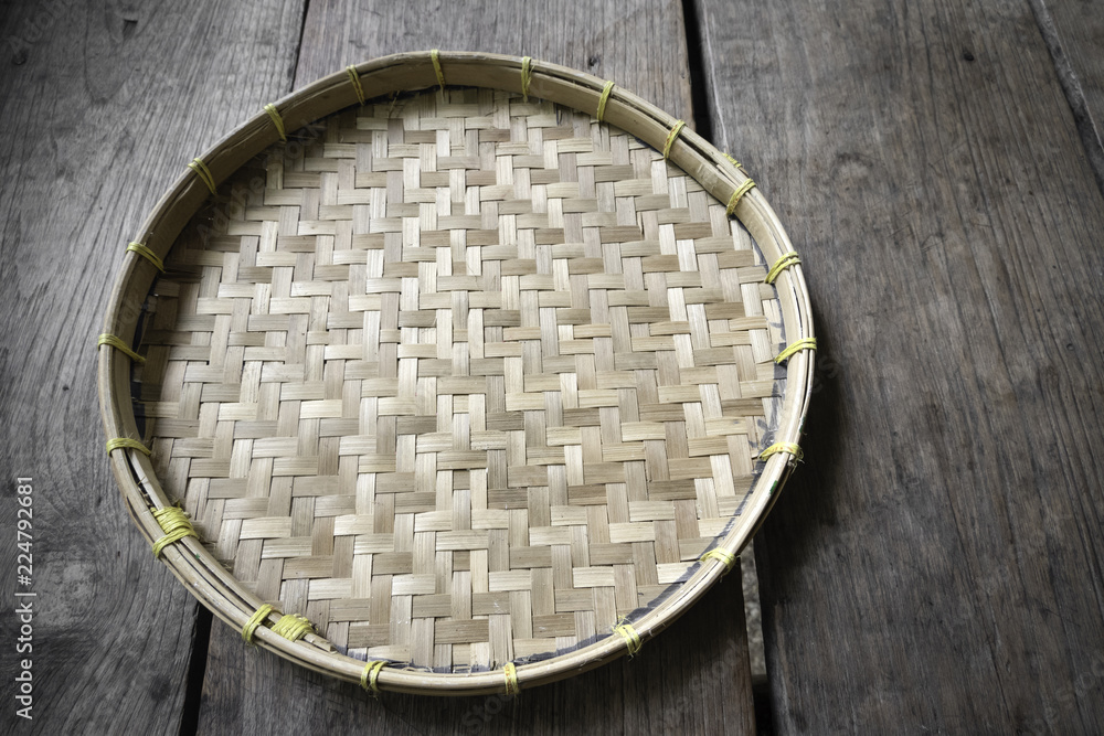 Threshing basket on the wooden floor. Threshing basket on the wooden floor.