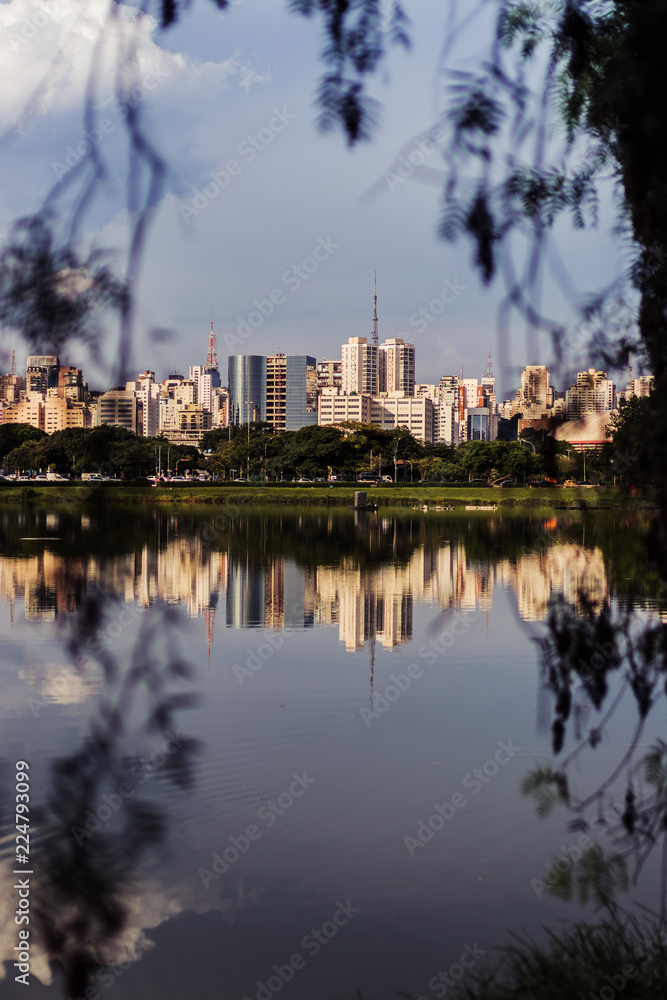 vista do skyline da cidade de São Paulo, partindo do Parque do Ibirapuera