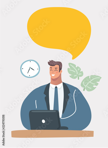 Young man using laptop with speech bubble