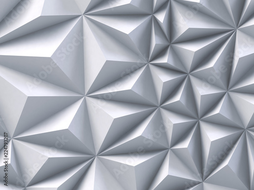 3d abstract white faceted background, architectural texture, geometrical triangular shapes, polygonal structure © wacomka