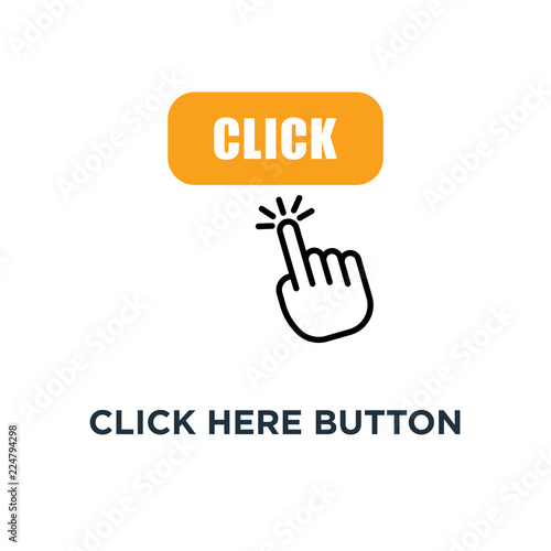 click here button with hand icon. click here button with hand co