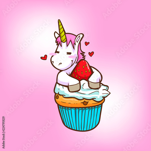 cute unicorn with cupcake
