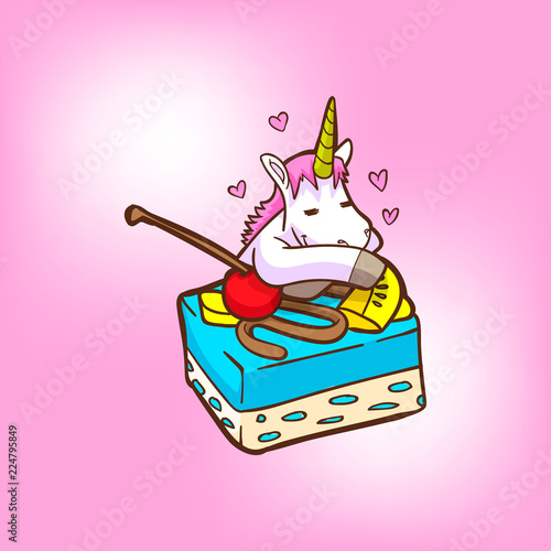 cute unicorn with cheese cake