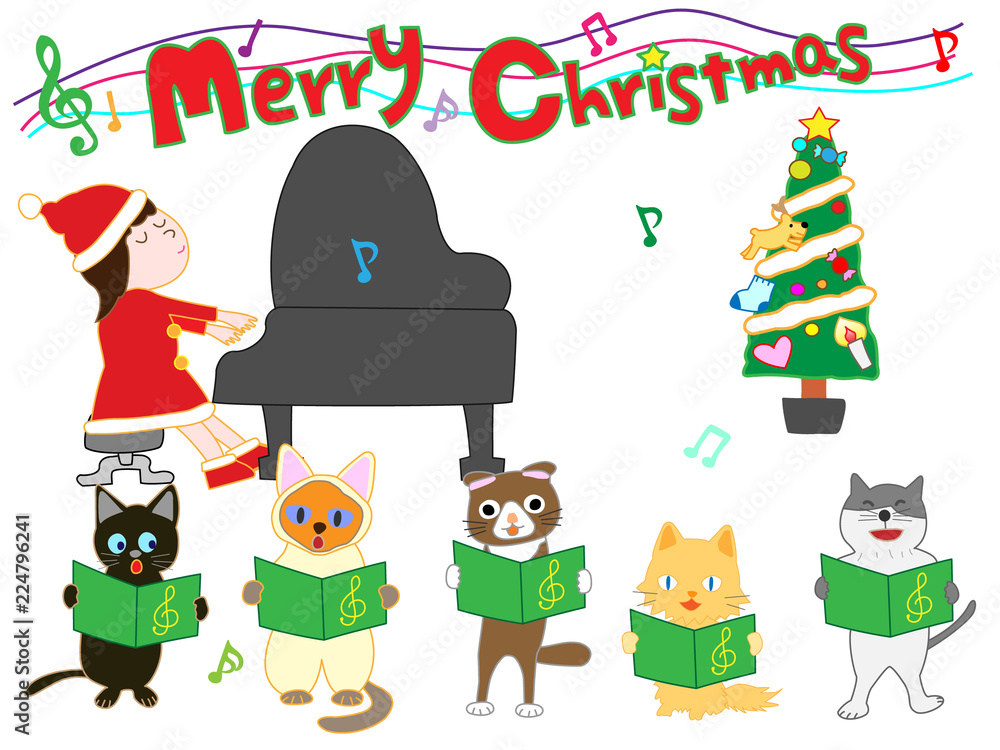 Fototapeta premium 子供と猫たちのクリスマスコンサート