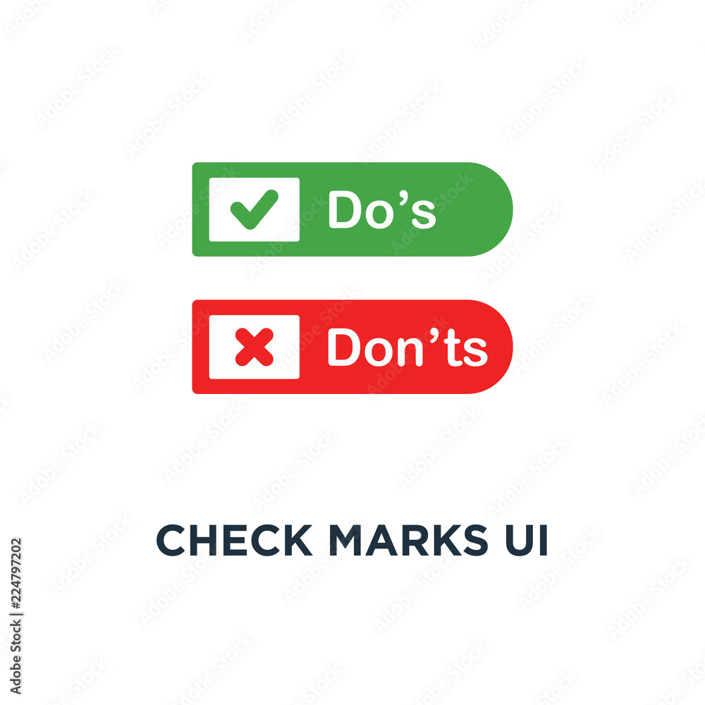 check marks ui button with dos and donts icon, symbol of poor or good test result or performance review concept simple style trend modern red and green checkmark logotype graphic design on white check marks ui button with dos and donts icon, symbol of poor or good test result or performance review concept simple style trend modern red and green checkmark logotype graphic design on white