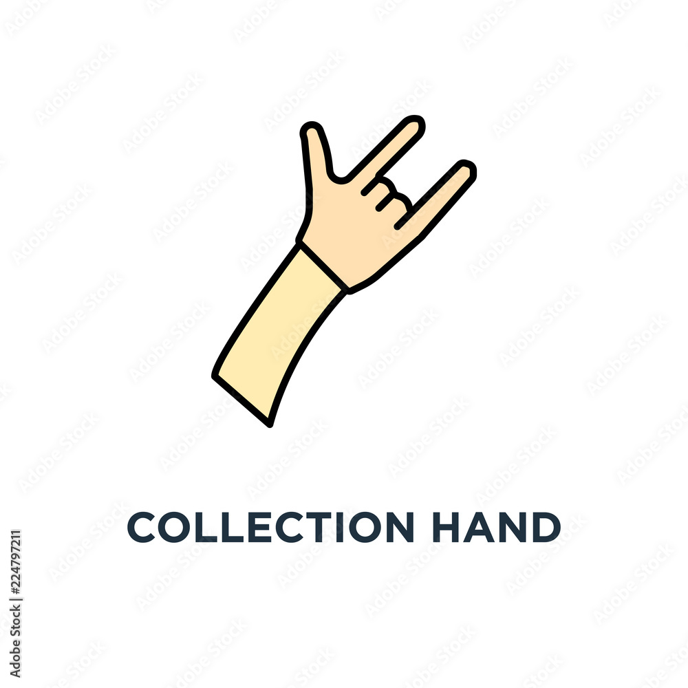 collection hand like gesture, of stop help or rock v icon. right or left,  five, zero,