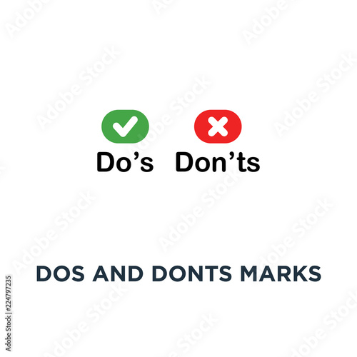 dos and donts marks like learning test icon, symbol of checklist for recommendations and review or evaluate concept simple square trend logotype graphic outline design on white