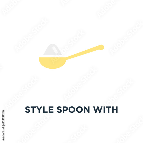 style spoon with sugar or salt icon, symbol of teaspoon with yoghurt or sour cream for healthy cooking
