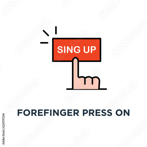 forefinger press on up button icon, symbol simple trend modern signin registrer logotype graphic signup design on white concept of create profile in social or mass media like website service