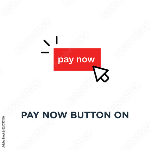 red pay now button on white icon, symbol of easy order goods through the online store like retail or consumerism concept cartoon style trend modern simple logotype graphic art design