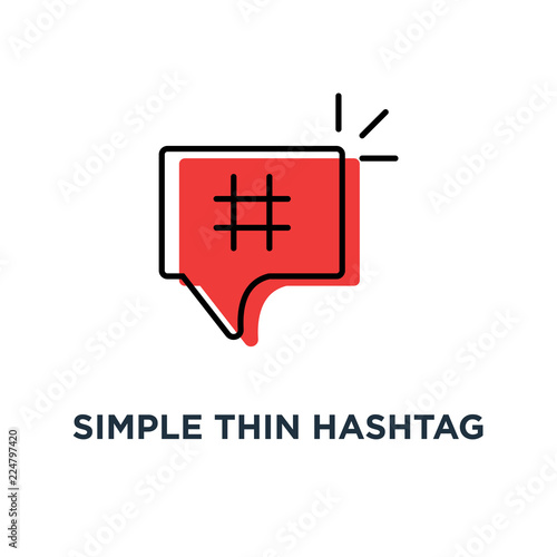 red simple thin hashtag icon, symbol of popular message for microblogging or advertising emblem concept contour trendy logotype graphic art design