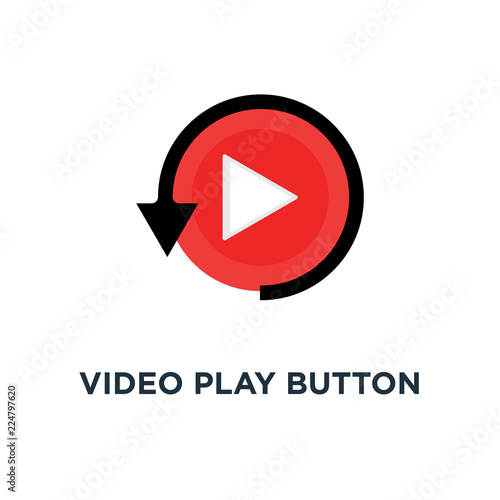 video play button like simple replay icon, symbol style trend modern red logotype graphic design concept of watching on streaming video player or livestream webinar ui emblem