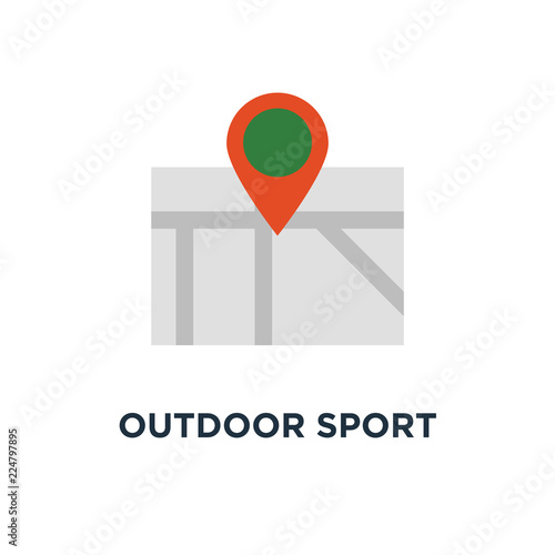 outdoor sport activity icon. trail map with flags concept symbol design, countryside landscape, hiking itinerary vector illustration