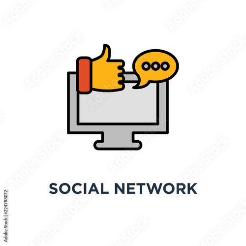 social network icon. public relations, site development concept symbol design, thumbs up and megaphone, social media marketing, content management, personal profile vector illustration