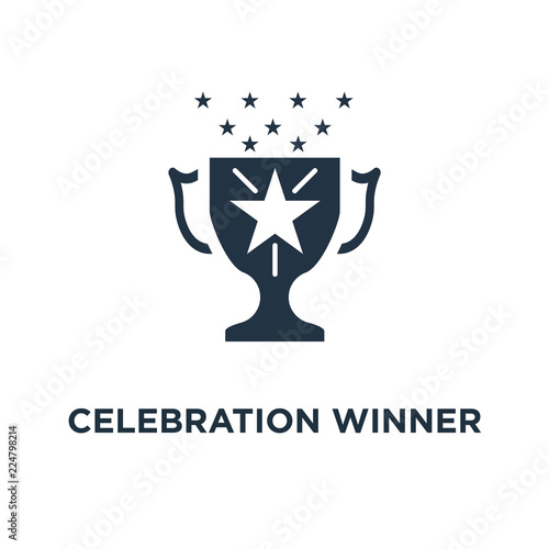 celebration winner cup icon. first place award mono  game victory concept symbol design  best results on performance  champion goblet  top success  competition reward vector illustration
