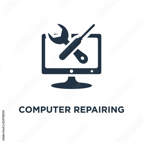 computer repairing icon. it support and services concept symbol design, software development, system administration, desktop upgrade and update, program installation vector illustration