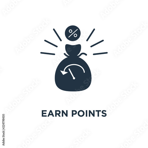 earn points icon. loyalty program, long term investment, income growth, loan payment concept symbol design, charity donation, pension savings, fund raising, money bag vector illustration