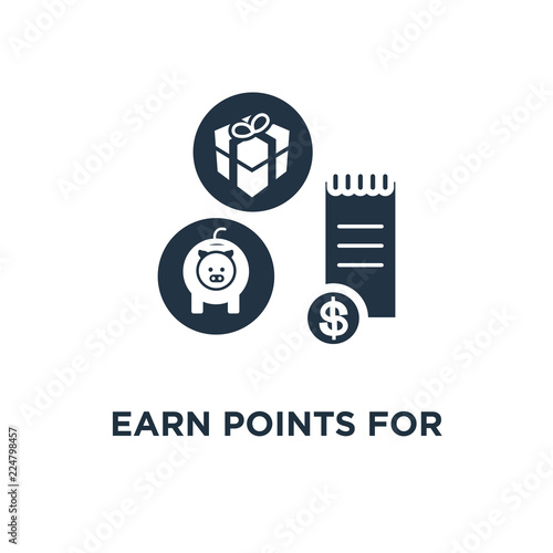 earn points for purchase icon. loyalty program concept symbol design, cash back, marketing and promotion, reward gift, collect bonus vector illustration
