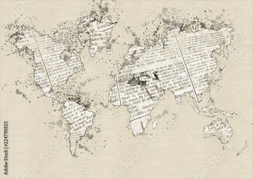 Fotografie ノートに鉛筆で描いた世界地図