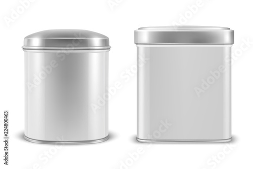 Wallpaper Mural Vector realistic 3d white blank metal aluminium tin can containers with silver cap rectangular or square, oval shape icon set closeup isolated on white background. Design template for graphics Torontodigital.ca