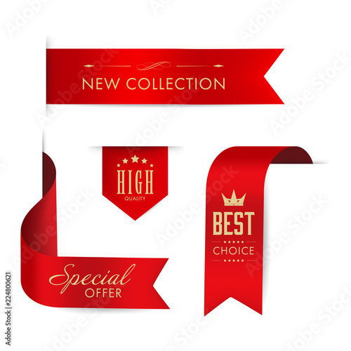 New tag ribbon and banner vector. Red badge luxury design.