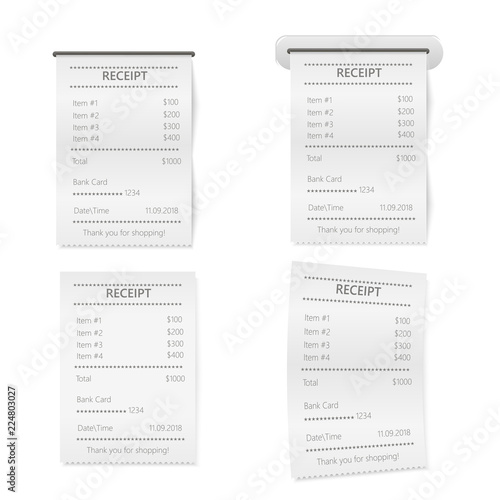 Realistic sales printed receipt. Mock up. Vector