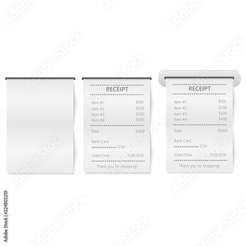 Realistic sales printed receipt. Mock up. Vector