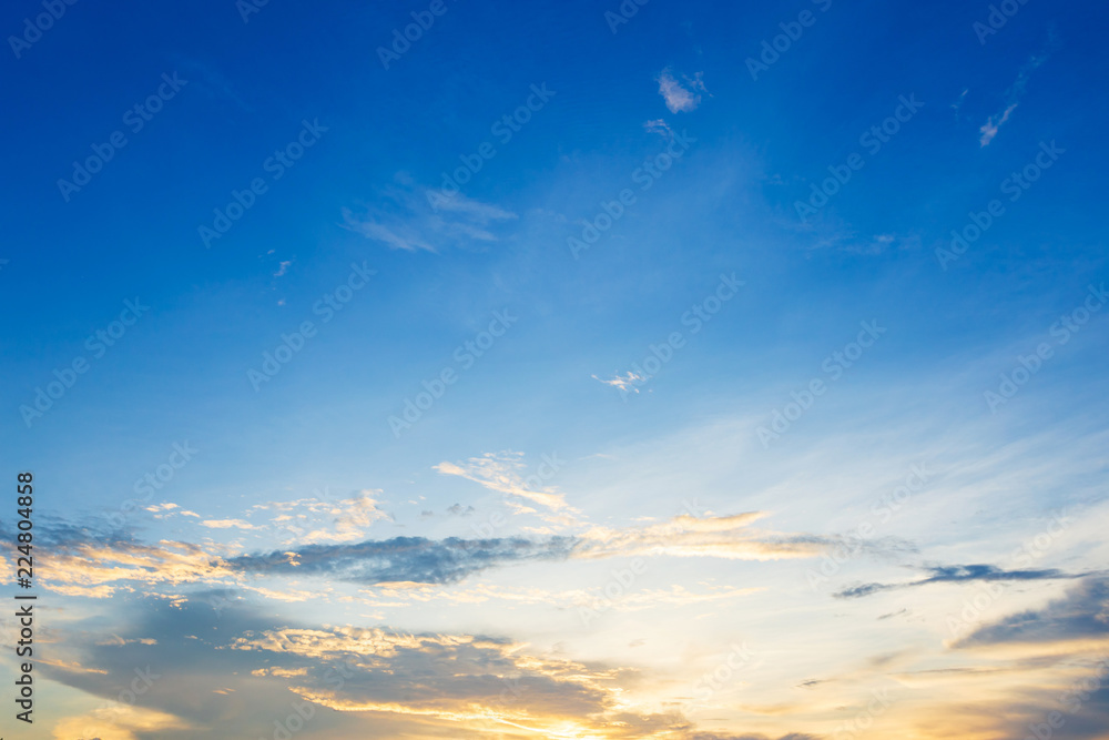 blue sky background texture with white clouds sunset.