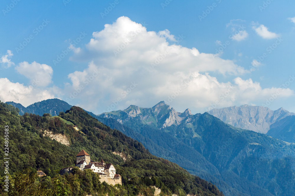 A Vaduz castle from Liechtenstein with beautiful Alps on background. A good view from center of Vaduz.