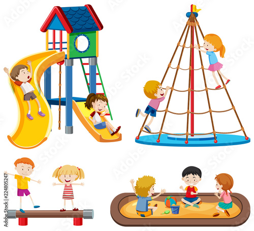 Set of playground scenes