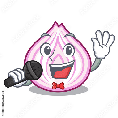 Singing sliced onion in cutting board cartoon